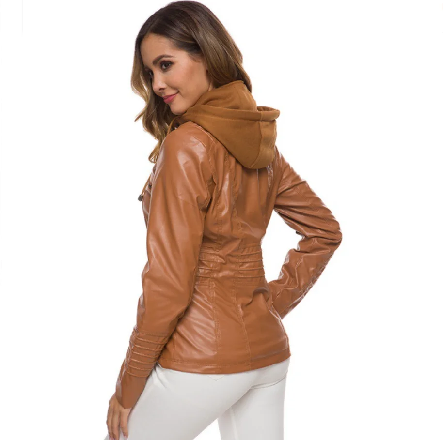 Hot Autumn and Winter women\'s leather jacket with zipper motorcycle leather jacket short paragraph PU jacket large size coat 7XL