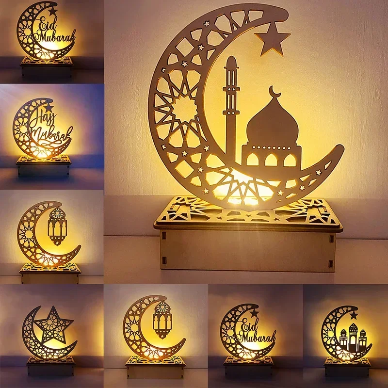 Ramadan Decoration 2025 Festival Wooden Moon Star Fairy Lights for Bedroom Decoration Ramadan Party Lighting Decorative Lamps