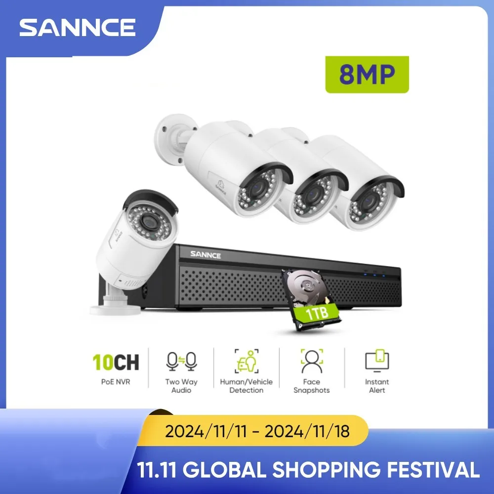 SANNCE 8MP Video Surveillance Camera Kit Smart IR Night Vision Two Way Voice Security Protection Camera CCTV Video Camera System