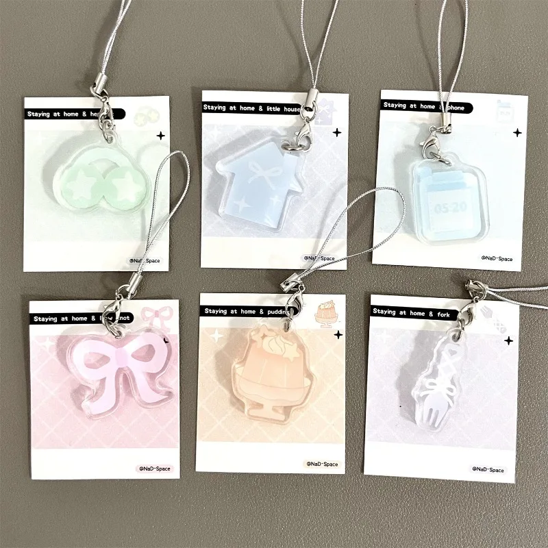 1 Piece Cute Acrylic Keychain Sweet Creative Design Korean House Bow Lanyard Key Ring Schoolbag Pendant Kawaii Phone Lanyard