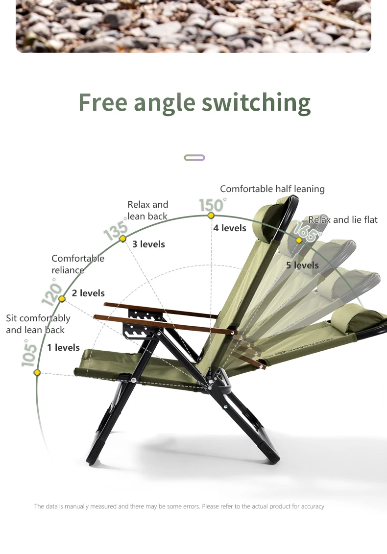 BISINNA Camping Folding Chair Adjustable Armrest Portable Relaxing Chair With Detachable Pillow for Beach Travel Hiking