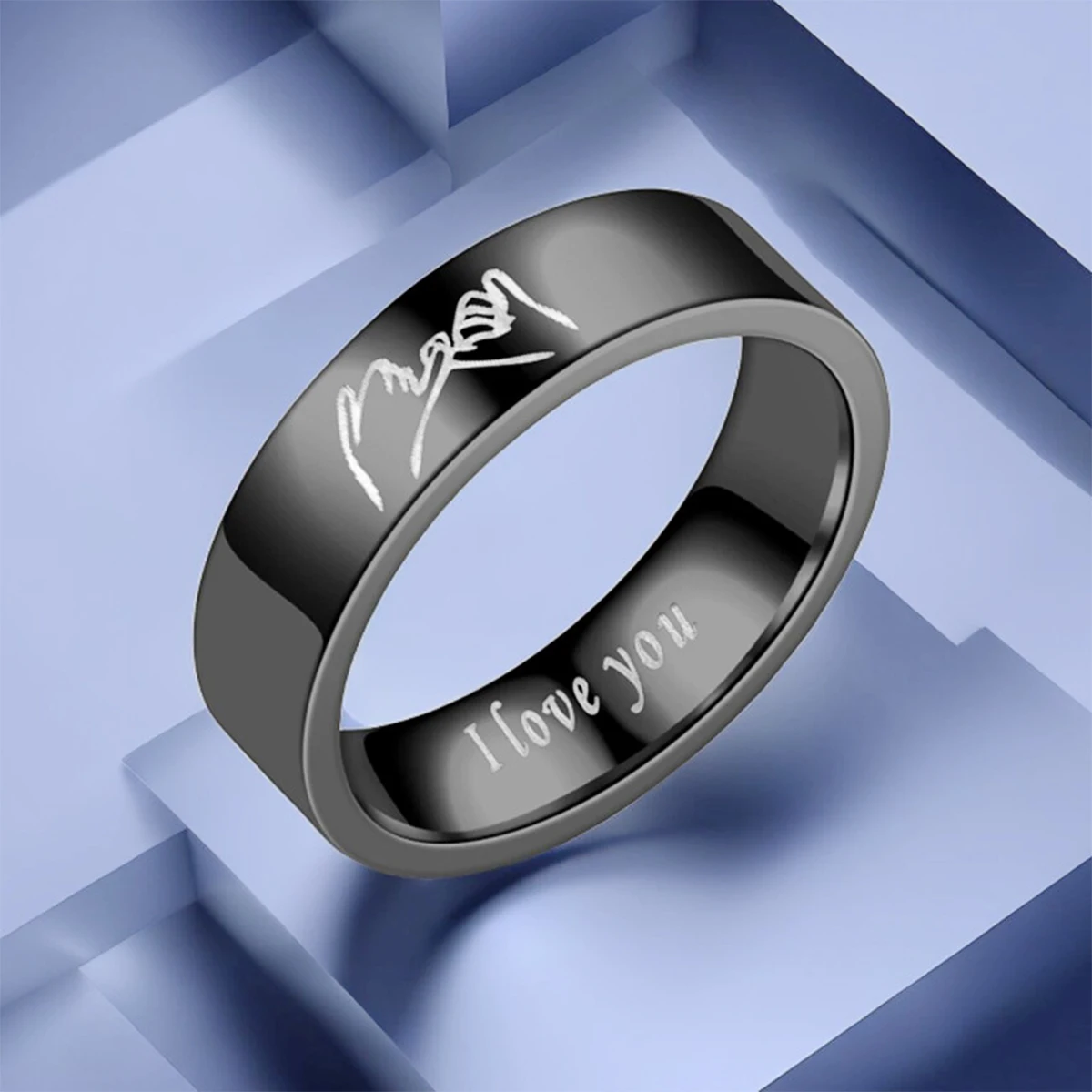 Titanium Steel Couple Rings with "I LOVE YOU" Engraved Inside - Black/White Matching Promise Rings for Couples, Anniversary Jewe