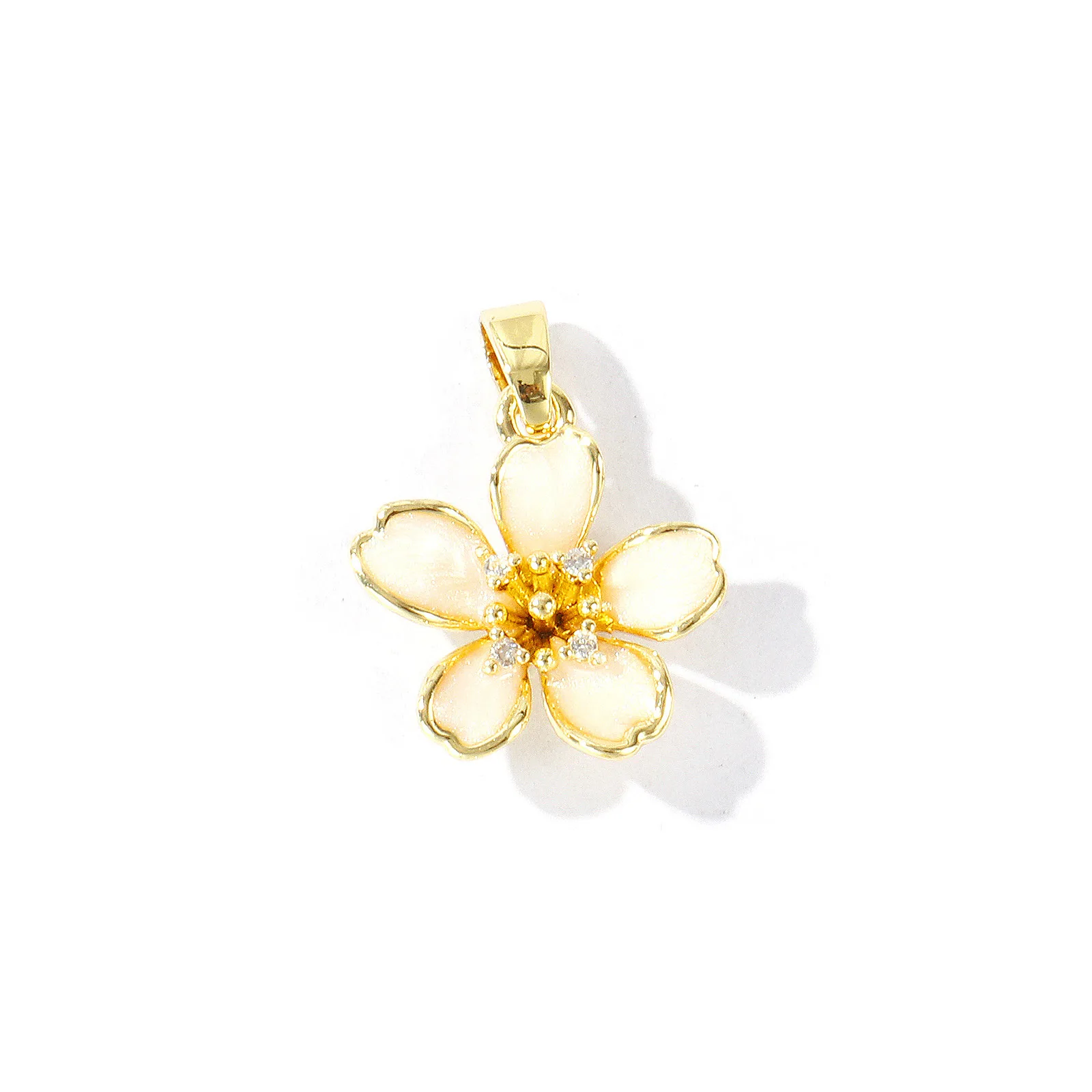 2 Stück 18k vergoldete Anhänger mit transparentem Zirkon, Perle, Regenschirm, Blume, Melonenkern, Schnalle, Messinganhänger für DIY-Halskettenherstellung. – Detail 8
