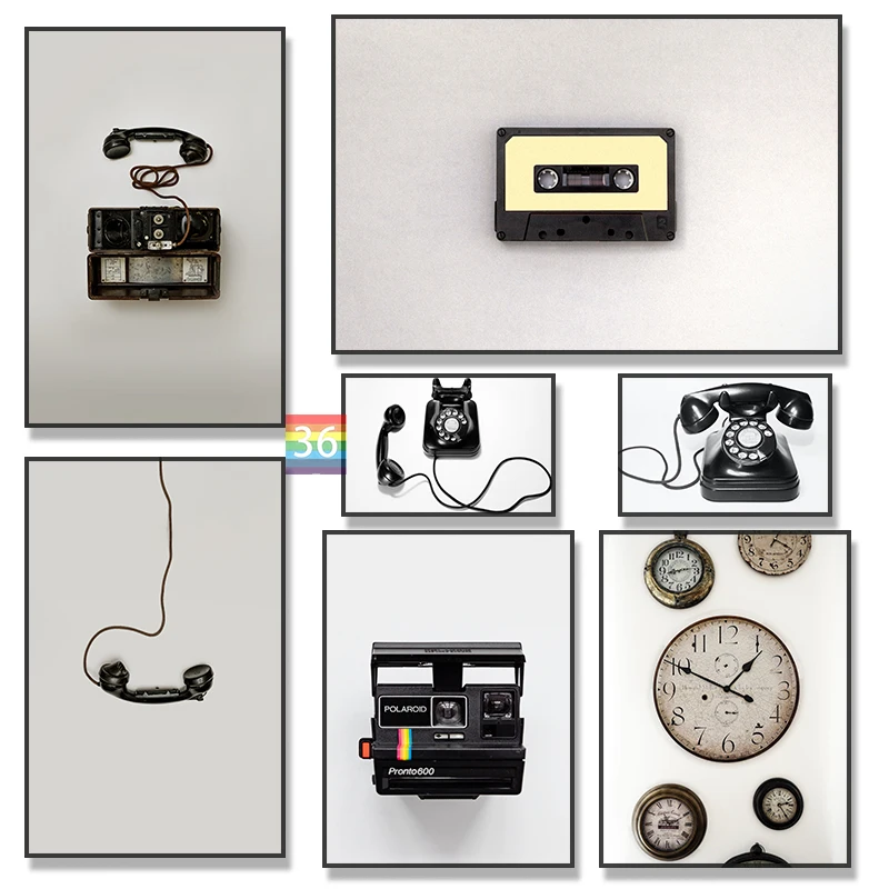 Old Item Camera Phone Tape Poster Canvas Prints Photography of Vintage Wall Decor Home Living Room Bar Aesthetic Wall Decoration