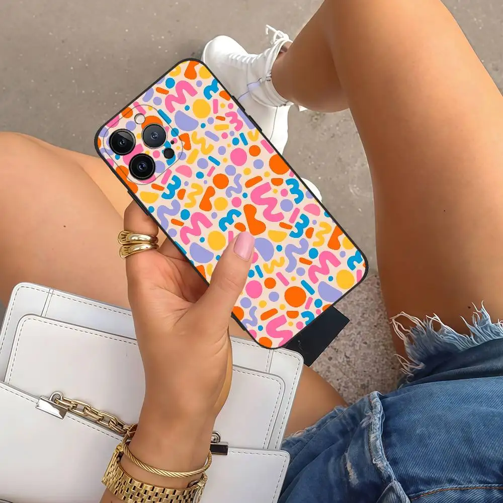 

Colorful Geometric Doodles Phone Case Phone Case For IPhone 11 12 13 14 15 16 Pro Plus Mini Max Black Soft Silicone TPU