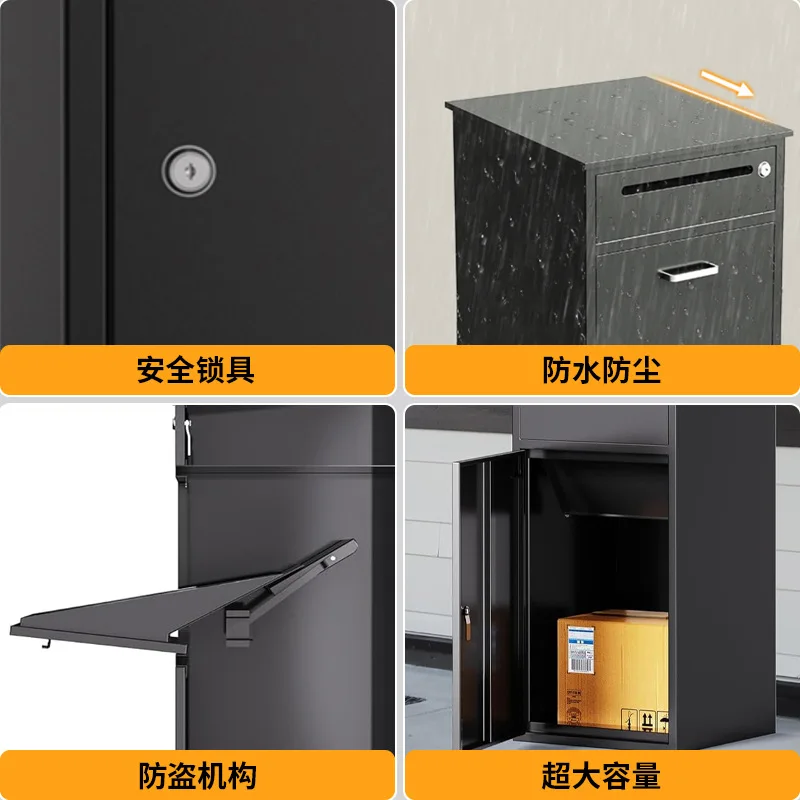 خزانة استقبال صفائح مجلفنة عبر الحدود من أمازون، صندوق طرد أرضي خارجي كبير عملي من الفولاذ المقاوم للصدأ باللون الأسود السريع كاليفورنيا #2
