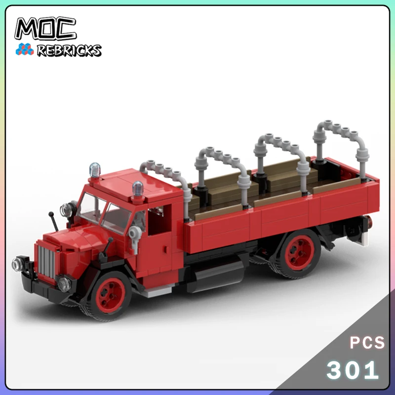 MOC Camion dei pompieri storico con un camion dei pompieri Seagrave a base piatta Kit modello di blocco Assemblaggio fai-da-te Giocattoli per esposizione di mattoni senior Regalo