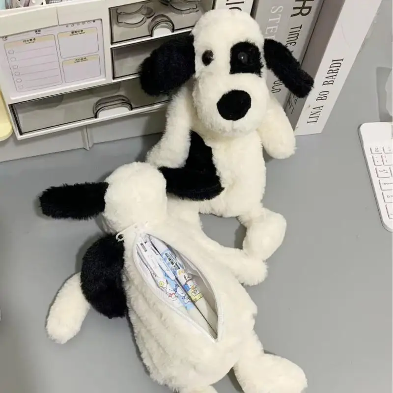 [SU]Cute Black White Plush Puppy Pencil Case Cartoon Portable Cosmetic Bag Pencil Bag Storage Bag Stationery Pouch Student Gifts