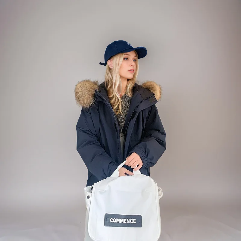 Giacca invernale imbottita da donna ispessita Tasche in tinta unita Cappotto con cappuccio rifinito in pelliccia sintetica per donna Giacca trapuntata da donna corta