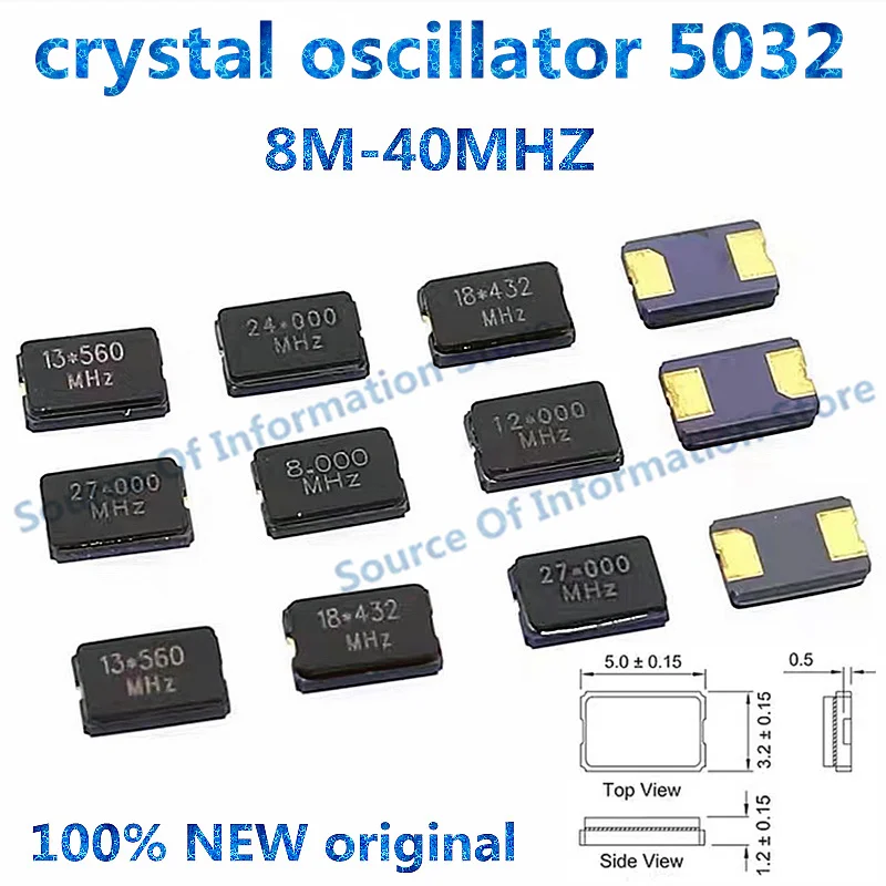 50PCS Crystal Oscillator 5032 8M-40MHZ 16mhz 20M 24M 25mhz 27M 12M SMD Passive Crystal Oscillator 2Pin 10m