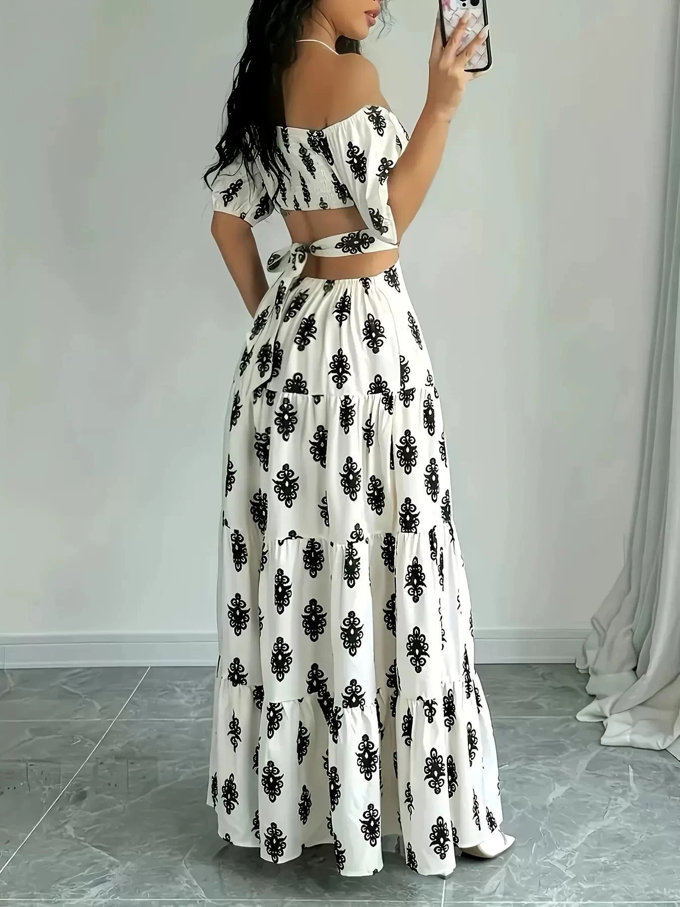Robe longue à imprimé Floral pour femmes, nouvelle collection d'été, ligne a, asymétrique épaule dénudée, ceinture, Style vacances, robe à la mode pour femmes