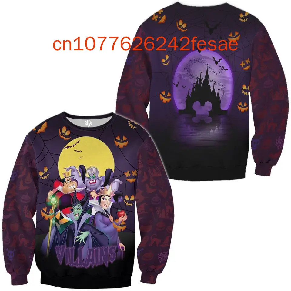 Disney Villains Christmas Sweater 3D Printed Casual Street Y2K Men's and Women's Long Sleeve Round Neck Top