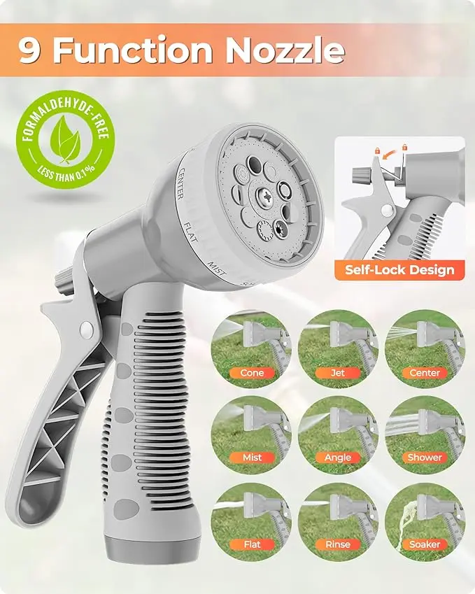 Retractable Garden Hose Reel,1/2 in x 100 ft Wall Mounted Hose Reel, with 9- Function Sprayer Nozzle