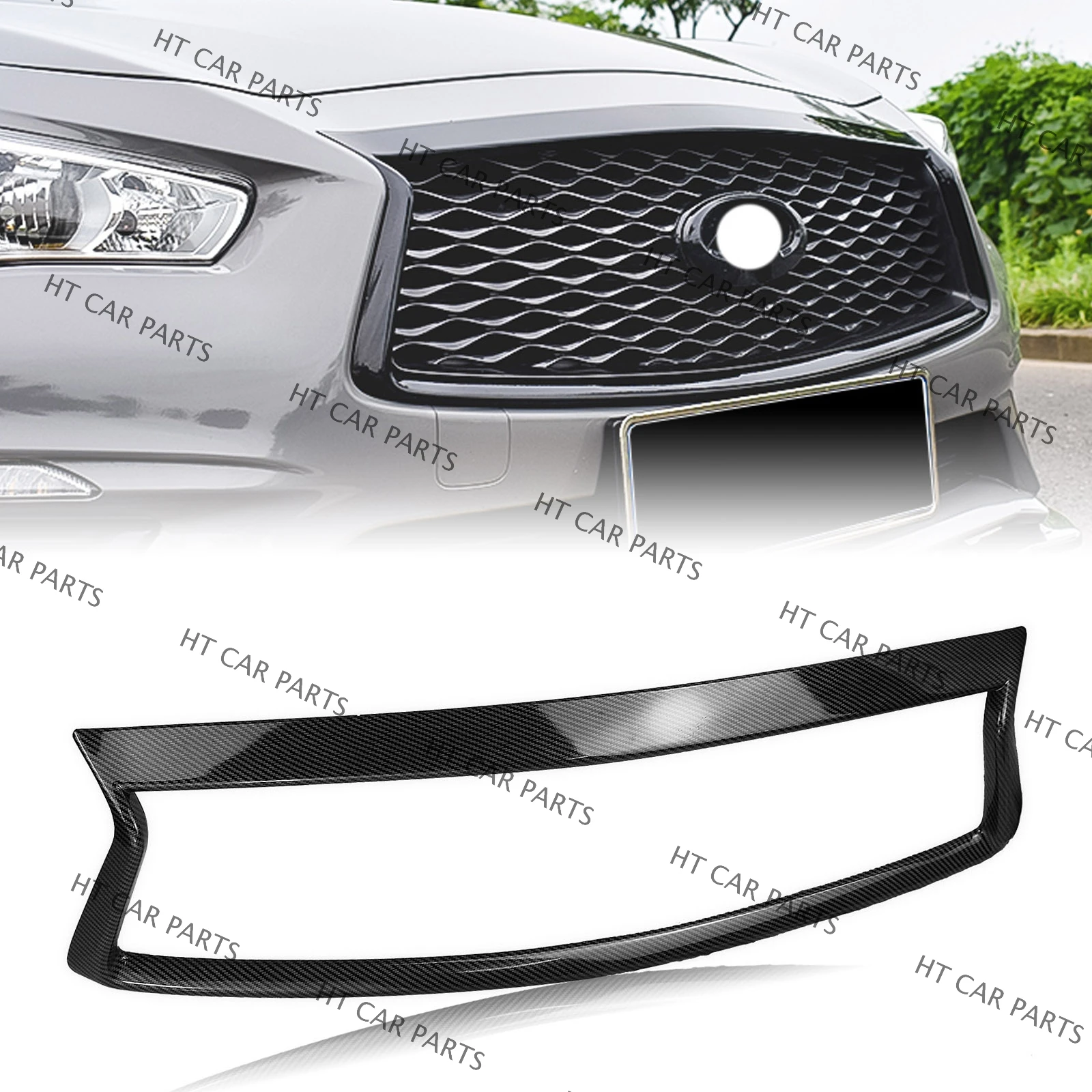 1 x Front Bumper Grille Molding Frame Carbon fiber pattern For Infiniti Q50 2014 2015 2016 2017 Frame Replacement