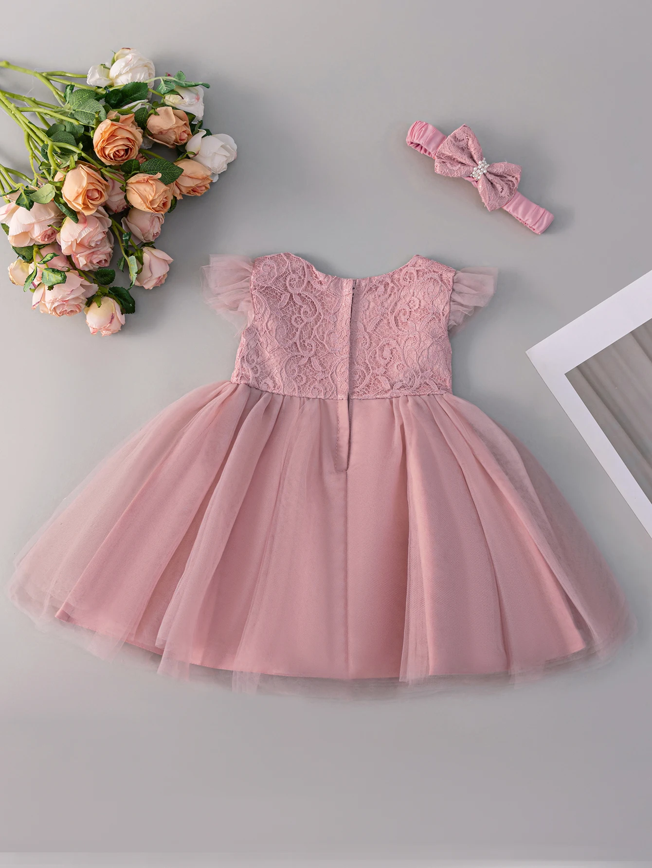 2 year old girl birthday dress Fashionable Children's Pink Lace Mesh 0-2 Baby Party Dress With a voluminous tulle ATT|Size guide|block-size-guide-dresses Mikado Trumpet Wedding Dress Color:Romantic Blue