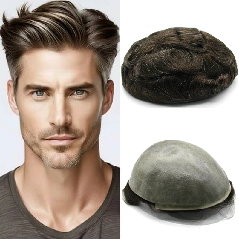 

Toupee hair for men 8 X 10 inch 0.04mm 100% human hair 150% Medium light to Medium density 1b#, Toupee For Men Hair Piece Real H