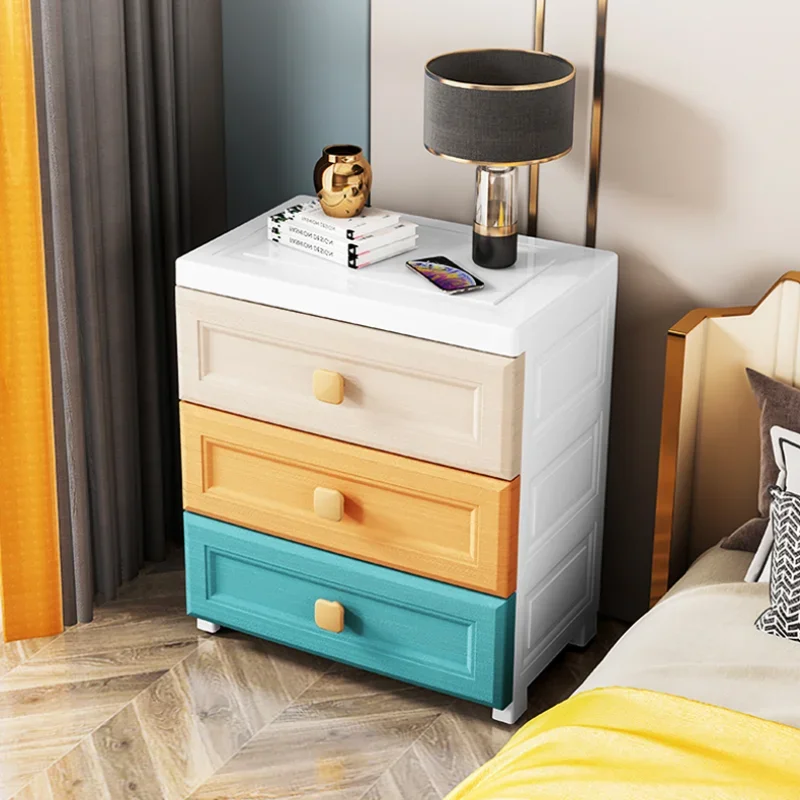 Simple Modern Bedside Cabinet, Plastic Drawer, Small Cupboard, Bedroom Storage Locker, Household Organizer, Bedchamber Furniture