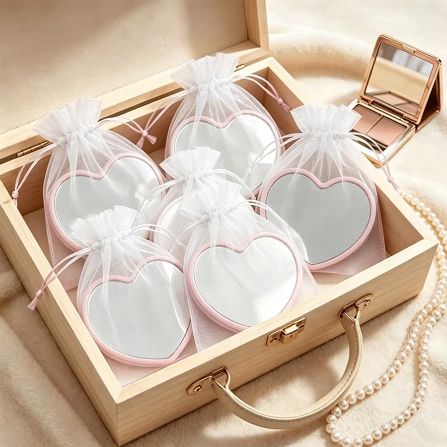 

20Pcs/10sets Pink Heart Mirror with Organza Bags Party Favors for Travel Home Decor Valentine Christmas Birthday Wedding Gifts