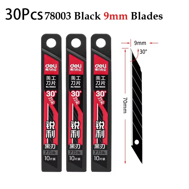Deli Heavy Duty Utility Mes Scherpe Zwarte SK5 Koolstofstalen Messen 9mm/18mm/Auto-Intrekbare Box Cutter voor Kartonnen Dozen
