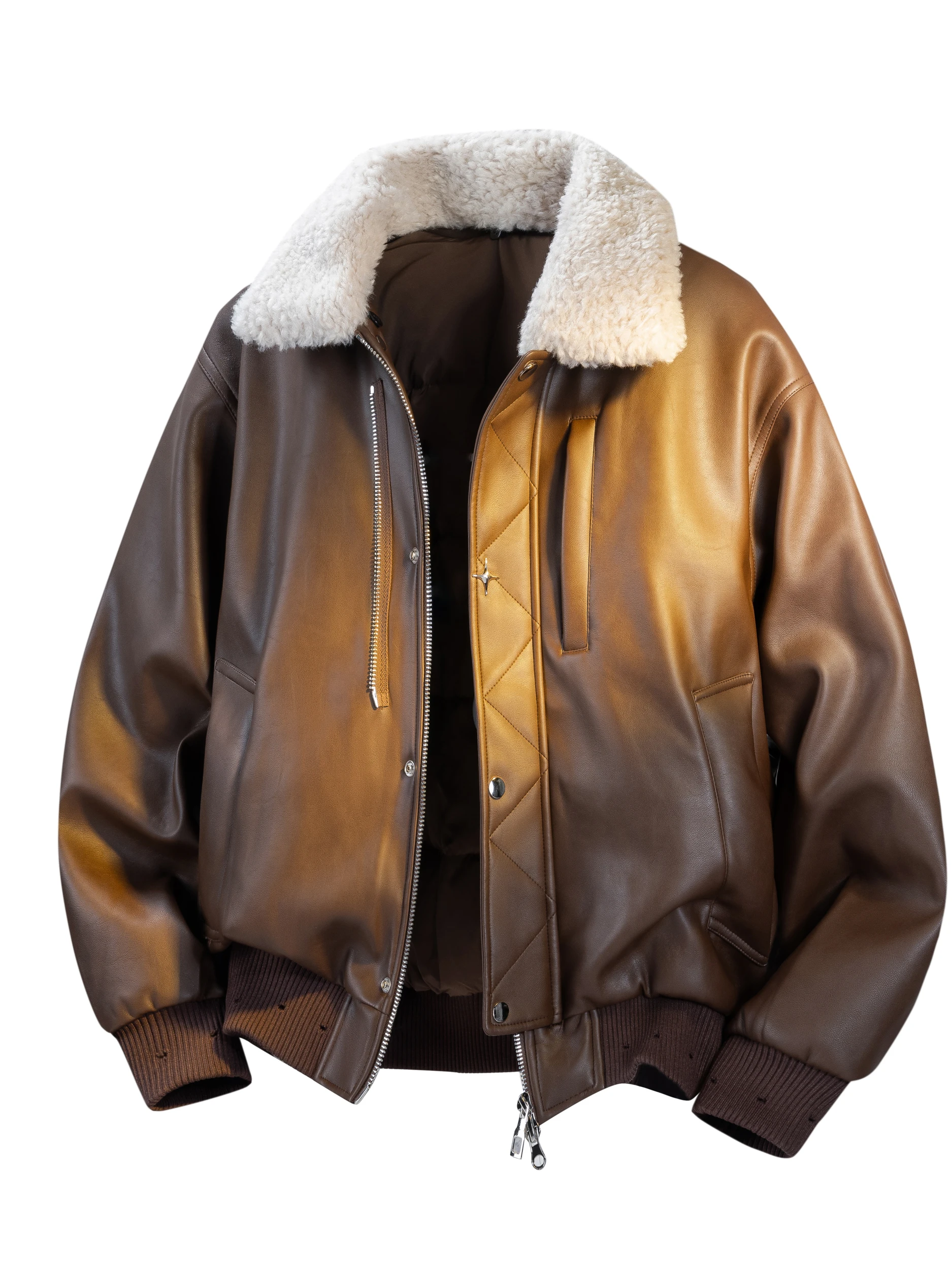 الراقية الأمريكية الرجعية الجلود Jaet أسفل معطف الرجال فرو الضأن طوق Sli فضفاض أسفل معطف Jaet الشباب ular يوميا... #1