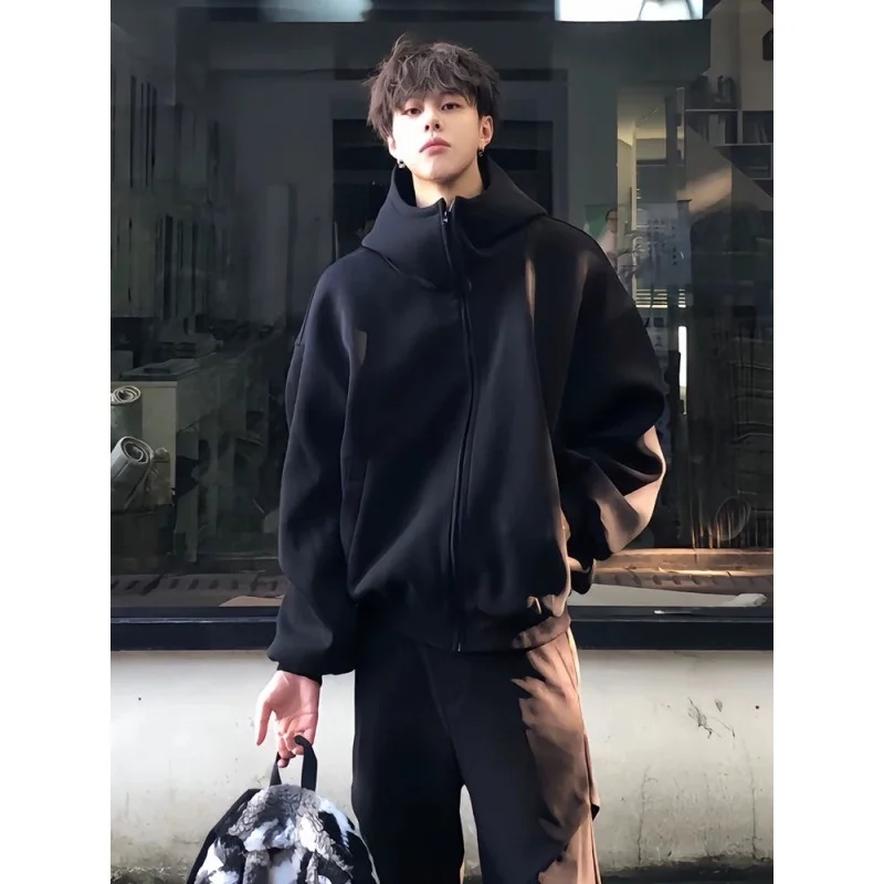 

Мужской утепленный кардиган с капюшоном, плотный, износостойкий, в американском стиле, повседневный, из смесового полиэстера и хлопка