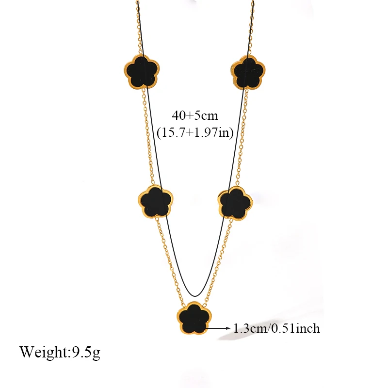 316L Stainless Steel Black Flower Five Clover Necklace Bracelet Earrings 18K Gold Plated Jewelry Set For Women Girl Gift