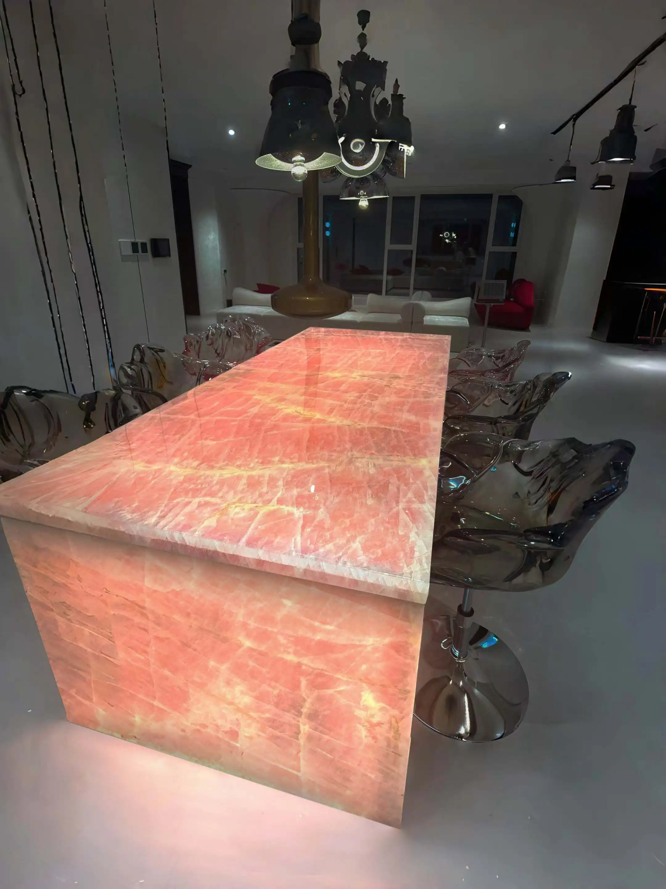 Jade luminous luxury stone designer table integrated home large apartment Italian minimalist villa living room island table