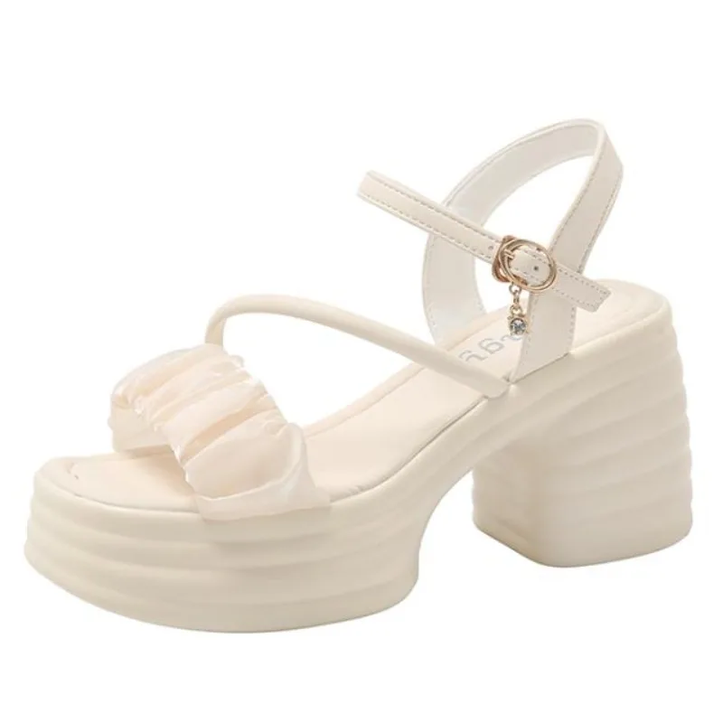 

Летние удобные женские сандалии на толстой подошве с круглым носком и открытым носком, 9 см, удобные женские сандалии на платформе, женская обувь на одинарном высоком каблуке