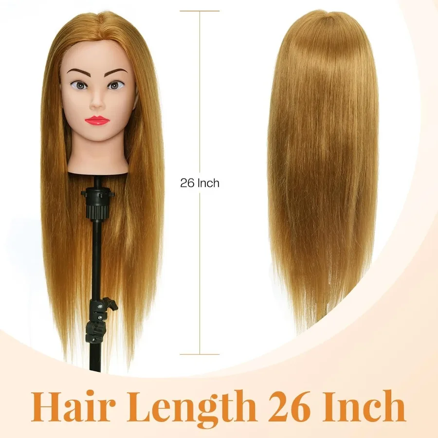 หัวหุ่นขนาด 26 นิ้ว พร้อมผมแท้ 80 เส้น สำหรับฝึกจัดแต่งทรงผมและถักเปียระดับมืออาชีพในโรงเรียนสอนเสริมสวย