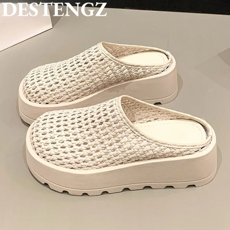 

Weave Flat Slippers Platform Women Sandals Casual Mules Shoes 2025 Summer Fashion Flip Flops Dress Slides Sport Sandalias Mujer