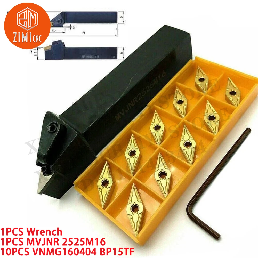 1PCS MVJNR2525M16 93° Suporte para ferramenta de torneamento externo de torno + 10 PCS VNMG160404 Inserções Ferramenta CNC torno de metal mecânico ferramentas de corte