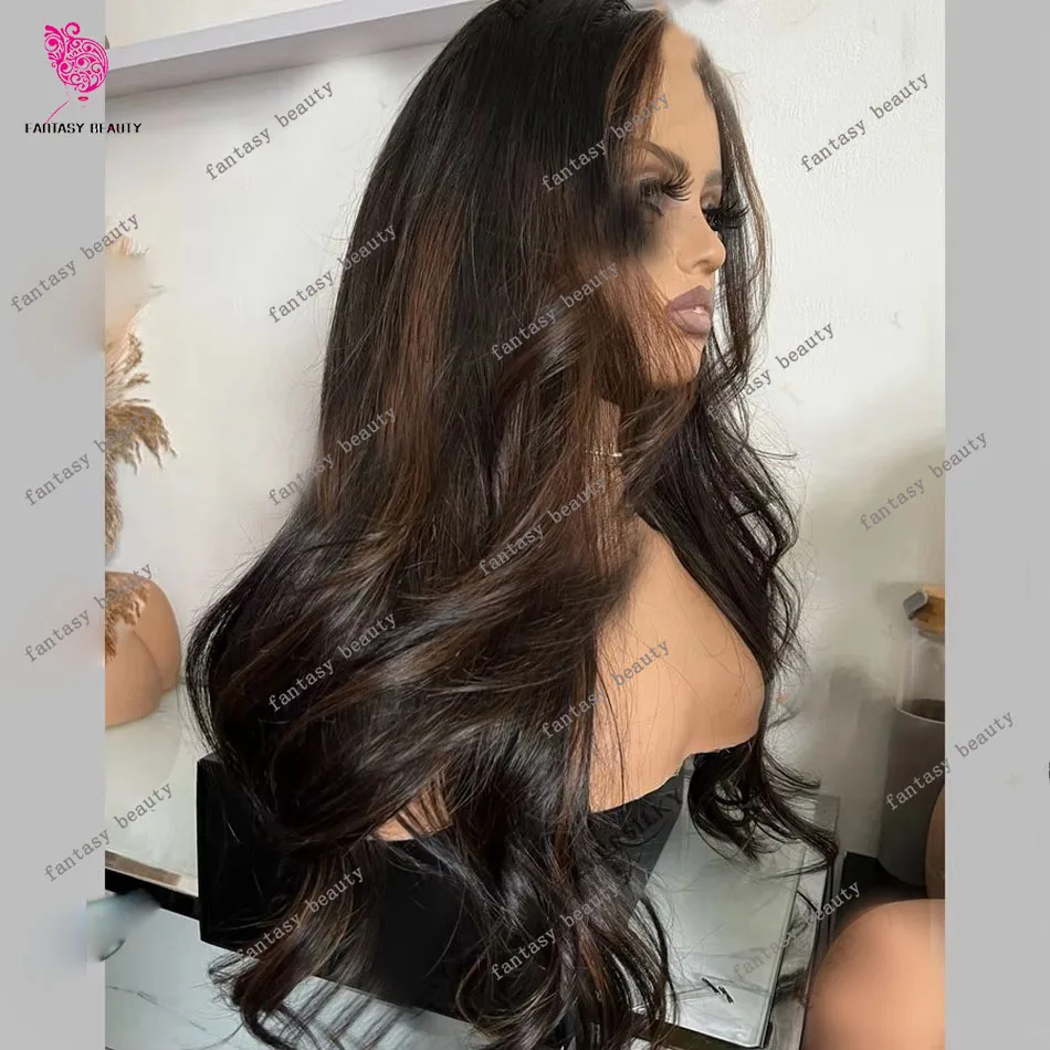 Highlight Chocolate Brown V Part 100%  Remy Human Hair Wig Loose Wavy Ombre Chestnut Blonde U Shape Wigs Full End 250Density 30'