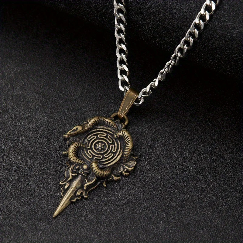 Retro Wheel Pendant with Snake Pendant Wheel of Hecate Symbol Protective Amulet Brass Jewelry Gifts for Women