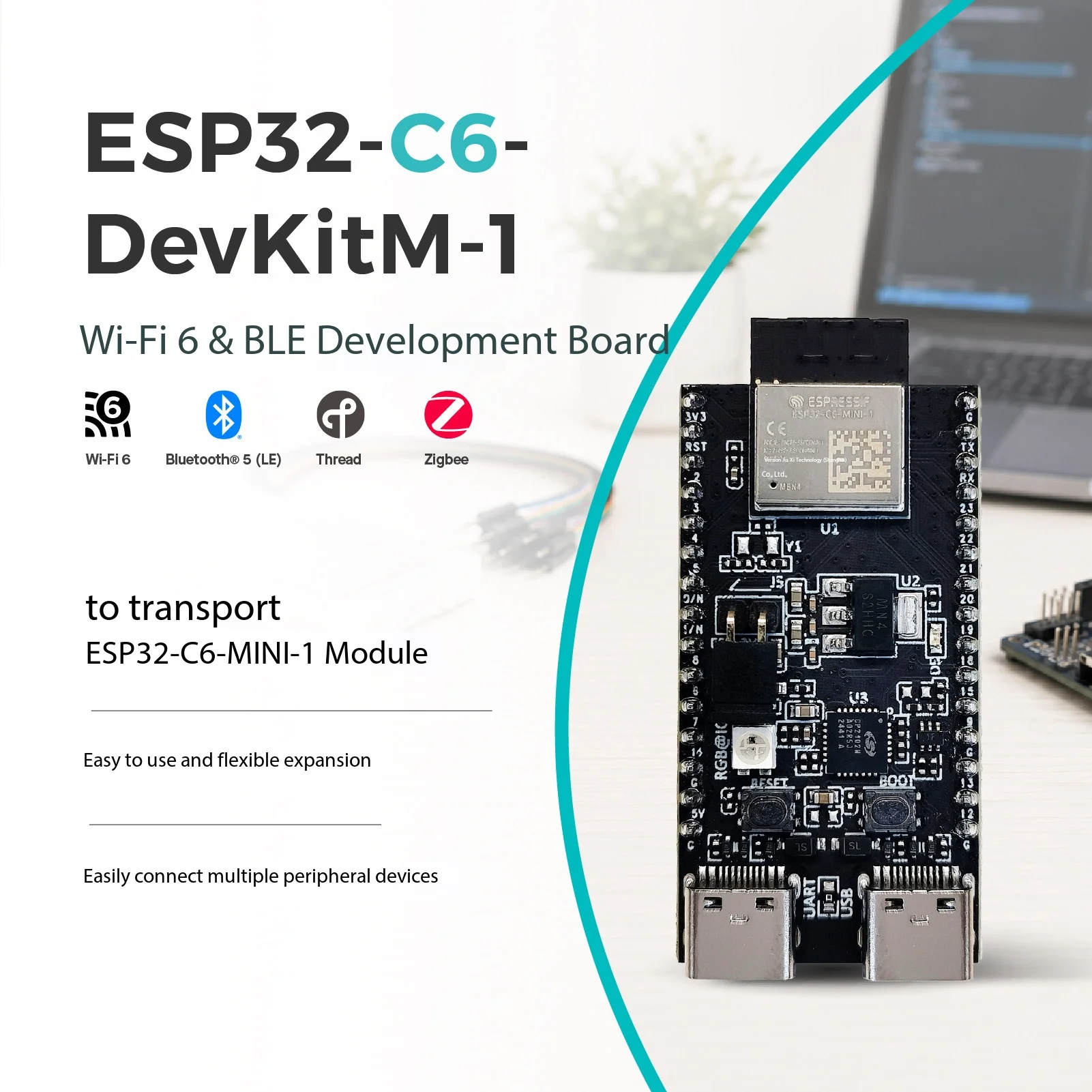 Espressif ESP32-C6-DevKitM-1 Compact Wi-Fi 6 Board RISC-V Thread Zigbee BLE 4MB Breadboard Teaching Module