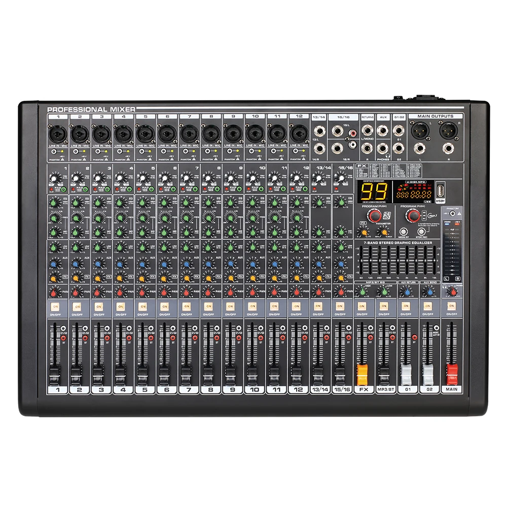 

16 Channel High Quality Professional Digital Audio Mixer With 99 Dsp Effector BT USB Function