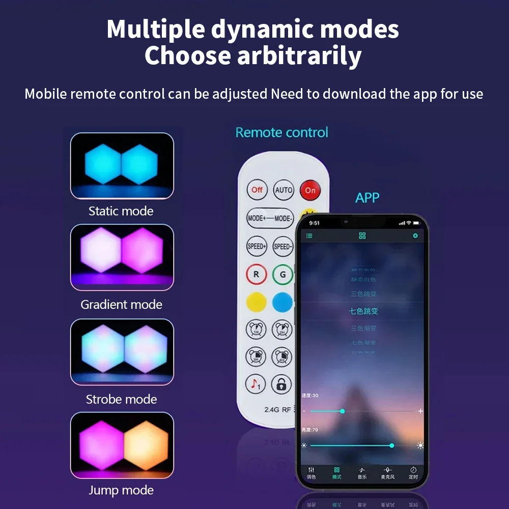 RGB Wandleuchte Farbwechselnde Ambiente-Nachtbeleuchtung Intelligente Sechseckige Form MeRGBW APP DIY Musik-Synchronisation Spielzimmer Zuhause