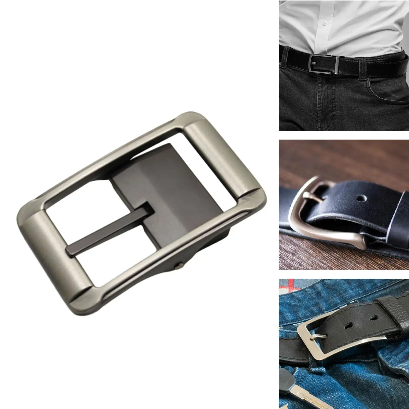 Metal Belt Buckle Mens for Leather Strap for 32mm-34mm Belt Fashion Business Casual Reversible Replacement Rectangle Pin Buckle