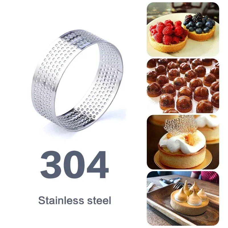 5-10cm Tart Ring Stainless Steel Tartlet Mold Circle Cutter Pie Ring DIY Heat-Resistant Perforated Cake Mousse Mold Baking Tools