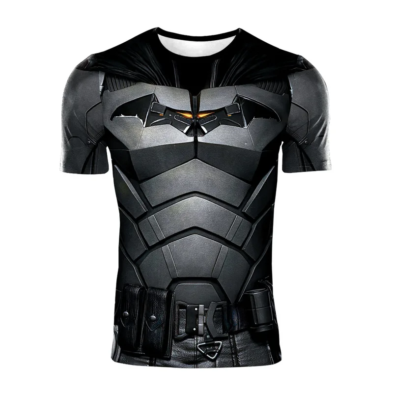 Anime Batman tight T-shirt cosplay superhero short sleeved/long sleeved men\'s sports and fitness quick drying shirt