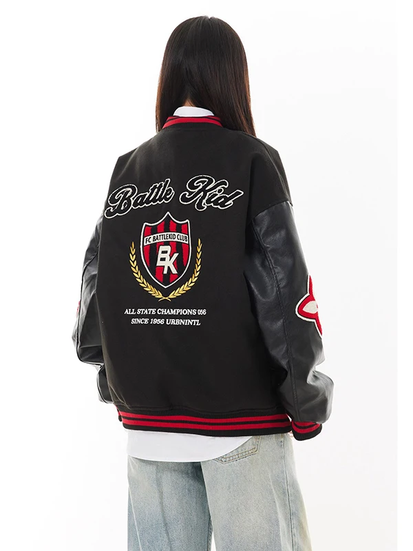 

plus Size 300 Pou Women's Loose Baseball Jaet Autumn Outerwear Bae Patchwork Color Blo Design Casual Long Sve Coat