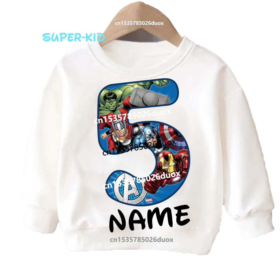 Kid 2 3 4 5 6 7 8 9 Birthday Boy Marvel SuperHero Birthday Personalize Name Hoodies The Avengers Customized Name Girl Sweatshirt