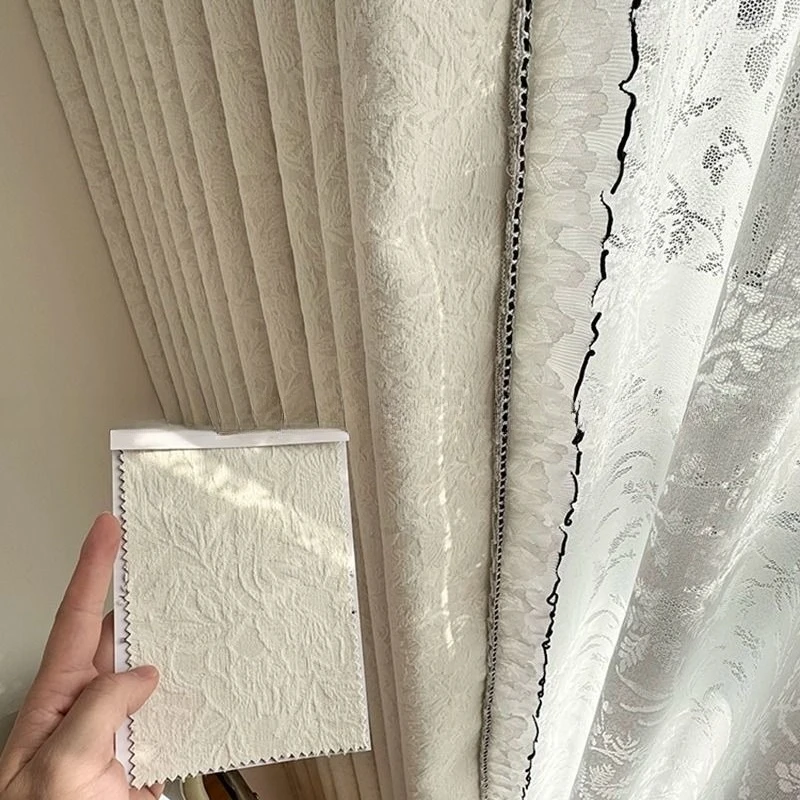 

Light Luxury Modern Rose Cream Relief Jacquard High Blackout French Curtains Whole House New Medieval Chenille