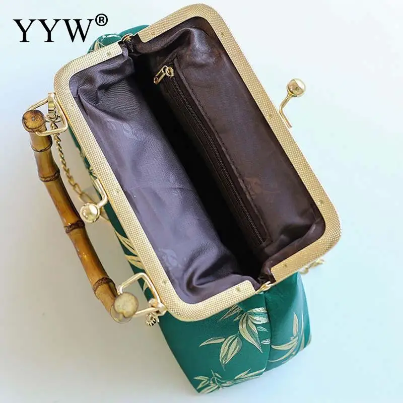 Vintage Chinese Style Women Clutch Handbag Metal Solid Bamboo Handle Brand Designer Crossbody Shoulder Chain Tote Purse Satchel