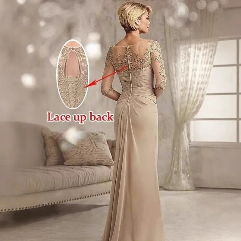 HSDYQ 2024 New Elegant Lace Midi Sleeve Waist-Cinching Mermaid Evening Dress for Ball Party.