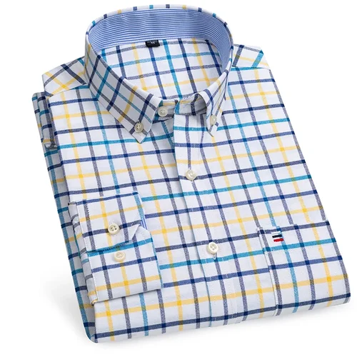 Camisas Oxford 100% de algodón puro para hombre, camisa a cuadros de manga larga a rayas, camisa roja BusinessTartan, ropa de diseñador para hombre