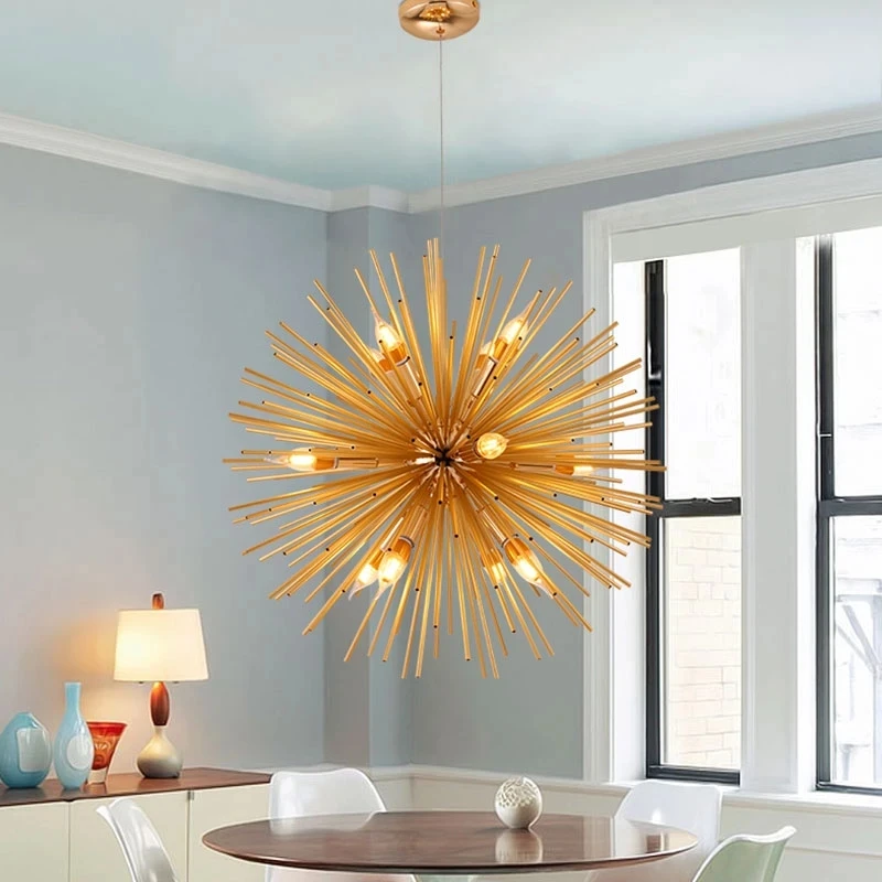 Nordic LED Aluminum Dandelion Chandelier for Dining Room Lustre Golden Pendant Light Fixture Bedroom Ball Lamp Home Decoration