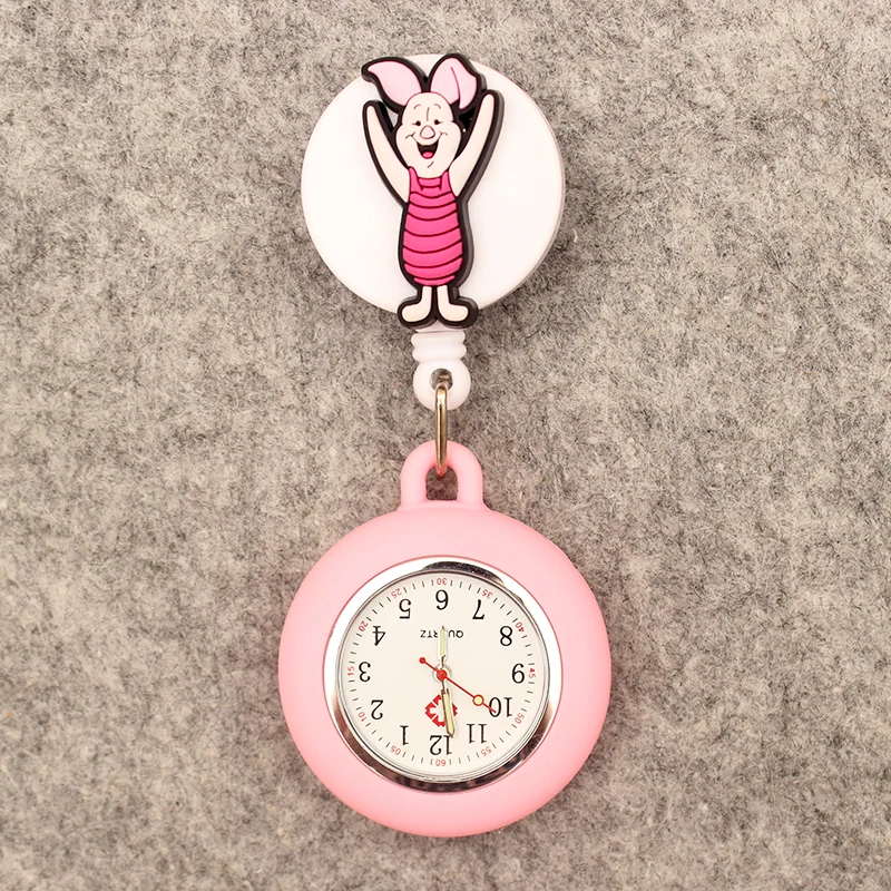 Reloj de bolsillo retráctil para hombre y mujer, cronógrafo de dibujos animados, estilo Tigre, oso, burro, con Clip