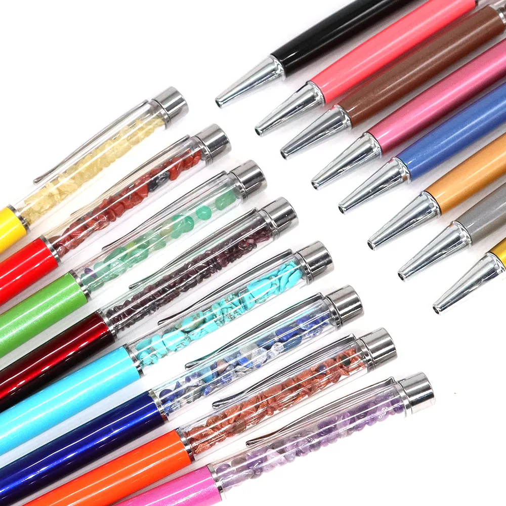 Crystal Ballpoint Pen Natural Healing Stone Original Energy Mini Gravel Fashion Creative Ballpen Stationery Office Business Gift