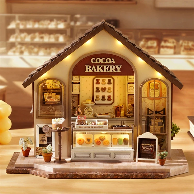 

OUZEY DIY Wooden Miniature Bakery Store Building Kit Dollhouse with Furniture for Friends Birthday Gift Bedroom Decoration