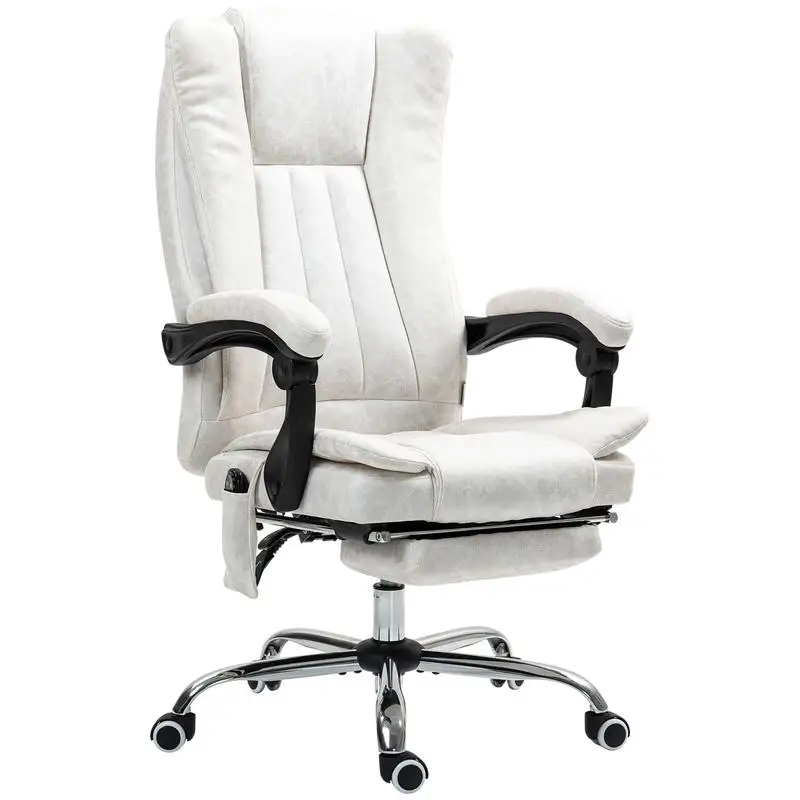 Chaise de bureau massante avec 6 points de massage et fonction chauffante, chaise d'ordinateur inclinable avec hauteur réglable et repose-pieds, blanche